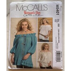 McCall's Pattern M5401 Women's Peasant Blouses Size 16W-22W-24W Uncut FF‎ Boho